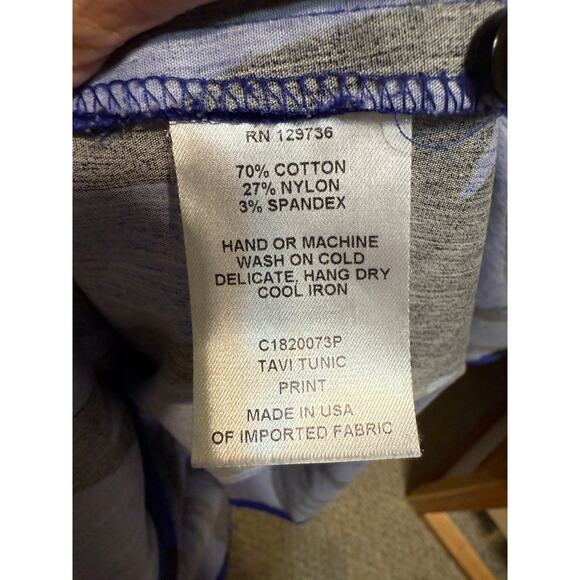 Abstract Print Button Down Tunic Women M Top Flip Cuff Long Sleeve Dressy Blouse - Picture 8 of 9